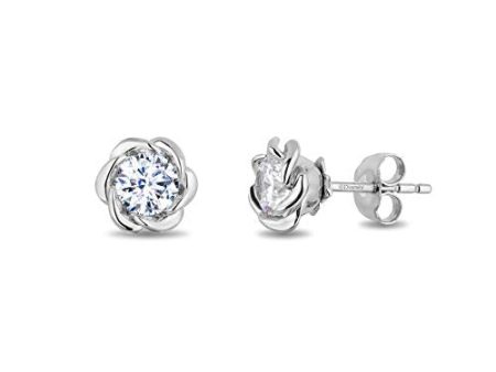 Enchanted Disney Fine Jewelry 14K White Gold with 1 2 CTTW Diamond Belle Solitaire Earrings Online Sale