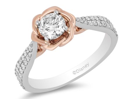 Enchanted Disney Fine Jewelry 14K White Gold and Rose Gold 3 4 CTTW Diamond Belle Bridal Ring For Discount