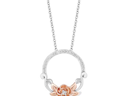 Enchanted Disney Fine Jewelry 14K Rose Gold over Sterling Silver with 1 10 CTTW Belle Rose Pendant Necklace For Sale