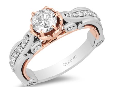 Enchanted Disney Fine Jewelry 14K White Gold and Rose Gold with 1 CTTW Belle Rose Engagement Ring on Sale