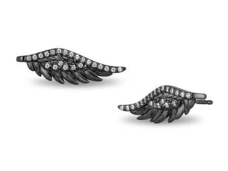 Enchanted Disney Fine Jewelry Black Rhodium over Sterling Silver 1 6 CTTW Maleficent Wings Earrings Hot on Sale