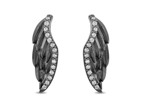 Enchanted Disney Fine Jewelry Black Rhodium over Sterling Silver 1 10 CTTW Maleficent Wings Earrings Online now