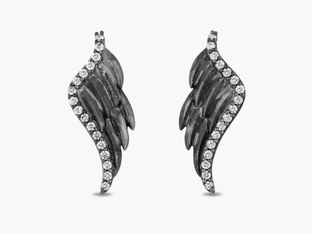 Enchanted Disney Fine Jewelry Black Rhodium over Sterling Silver with 1 10 CTTW Maleficent Wings Earrings Sale