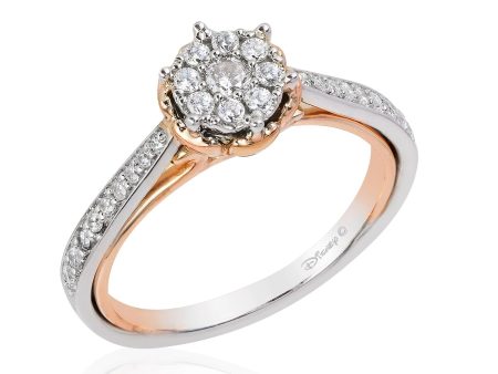 Enchanted Disney Fine Jewelry 14K White Gold and Rose Gold 1 3 CTTW Belle Rose Composite Engagement Ring For Sale