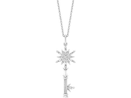 Enchanted Disney Fine Jewelry Sterling Silver with 1 8 CTTW Diamonds Elsa Key Pendant Necklace For Cheap