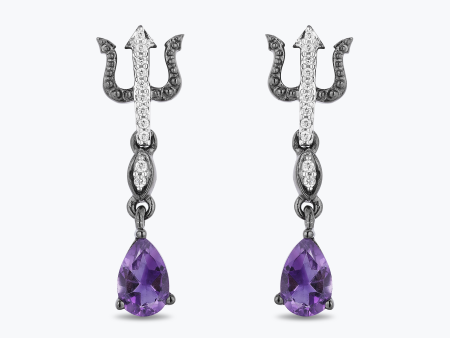 Enchanted Disney Fine Jewelry Black Rhodium over Sterling Silver with 1 20 CTTW White Diamond with Amethyst Ursula Earrings Fashion