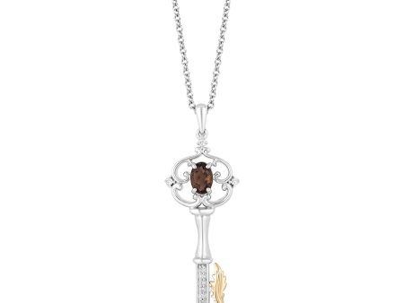 Enchanted Disney Fine Jewelry Sterling Silver and 10K Yellow Gold with 1 20 CTTW Diamond and Smokey Quartz Pocahontas Key Pendant Necklace Cheap