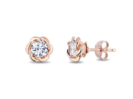 Enchanted Disney Fine Jewelry 14K Rose Gold with 1 2 CTTW Diamond Belle Solitaire Earrings Hot on Sale