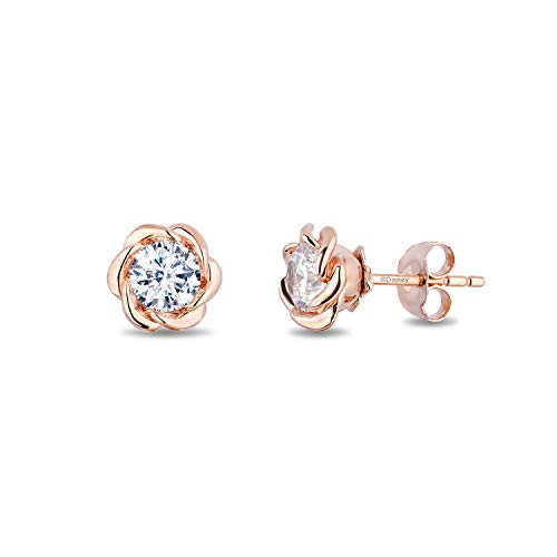 Enchanted Disney Fine Jewelry 14K Rose Gold with 1 2 CTTW Diamond Belle Solitaire Earrings Hot on Sale