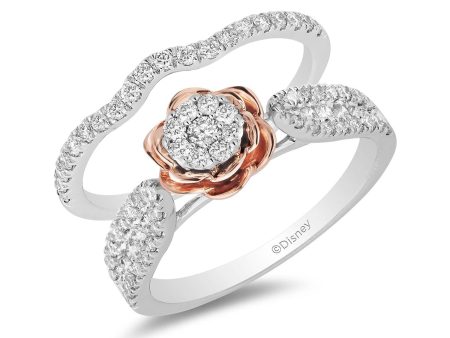 Enchanted Disney Fine Jewelry 14K White Gold and Rose Gold with 3 4 CTTW Belle Rose Bridal Set Online