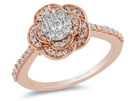 Enchanted Disney Fine Jewelry 10K Rose Gold with 1 2 CTTW Belle Rose Engagement Ring For Cheap