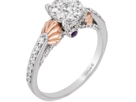 Enchanted Disney Fine Jewelry 14K White Gold and Rose Gold with 5 8 CTTW Diamond and Amethyst Ariel Shell Composite Engagement Ring on Sale