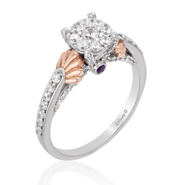 Enchanted Disney Fine Jewelry 14K White Gold and Rose Gold with 5 8 CTTW Diamond and Amethyst Ariel Shell Composite Engagement Ring on Sale