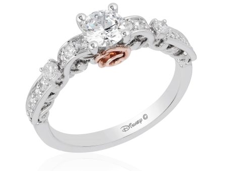 Enchanted Disney Fine Jewelry 14K White Gold and Rose Gold with 3 4 CTTW Belle Engagement Ring Online Hot Sale