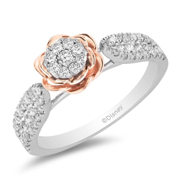 Enchanted Disney Fine Jewelry 14K White Gold and Rose Gold with 3 4 CTTW Belle Rose Bridal Set Online