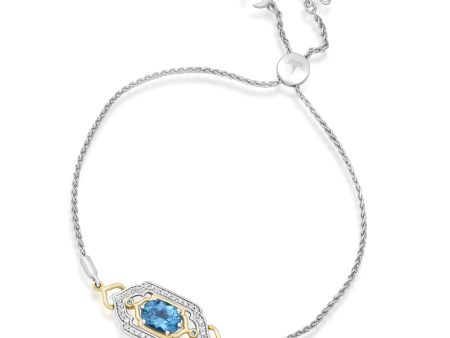 Enchanted Disney Fine Jewelry Sterling Silver and 10K Yellow Gold 1 5 CTTW Diamond and Swiss Blue Topaz Jasmine Bracelet Online Hot Sale