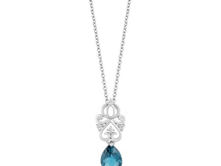 Enchanted Disney Fine Jewelry Sterling Silver 1 20 CTTW and London Blue Topaz Cinderella Carriage Pendant Necklace Cheap