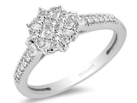 Enchanted Disney Fine Jewelry 10K White Gold with 1 2 CTTW Elsa Snowflake Composite Engagement Ring on Sale