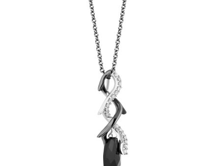 Enchanted Disney Fine Jewelry Black Rhodium over Sterling Silver with 1 10 CTTW and Black Onyx Maleficent Pendant Necklace Supply