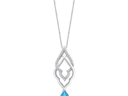 Enchanted Disney Fine Jewelry Sterling Silver with 1 10 CTTW Diamond and Swiss Blue Topaz Jasmine Pendant Necklace Online Hot Sale