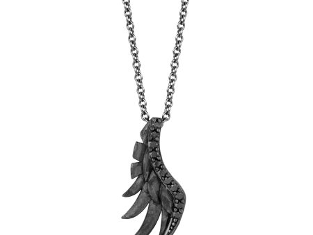 Enchanted Disney Fine Jewelry Black Rhodium over Sterling Silver with 1 10 CTTW Maleficent Wings Pendant Necklace on Sale