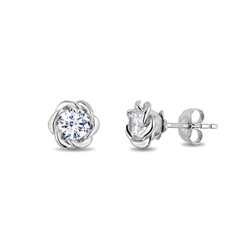 Enchanted Disney Fine Jewelry 14K White Gold with 1 3 CTTW Diamond Belle Solitaire Earrings Online now