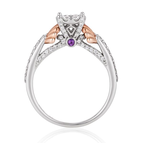 Enchanted Disney Fine Jewelry 14K White Gold and Rose Gold with 5 8 CTTW Diamond and Amethyst Ariel Shell Composite Engagement Ring on Sale