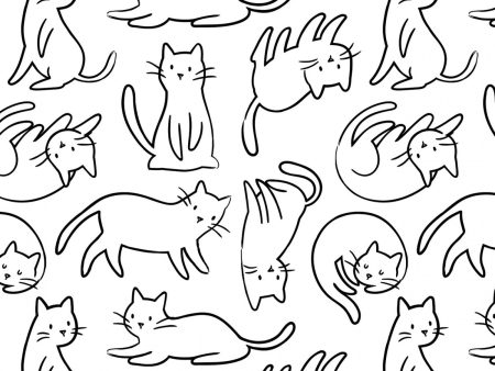 Meow Felines Cats Kitten Gray White Black Animals Fabric by the yard For Sale