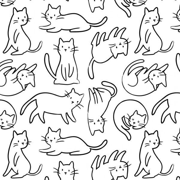 Meow Felines Cats Kitten Gray White Black Animals Fabric by the yard For Sale