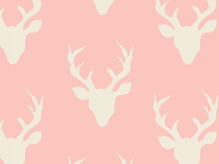 Hello Bear Buck Forest Pink Deer Reindeer Woodland Fabric by the yard For Cheap