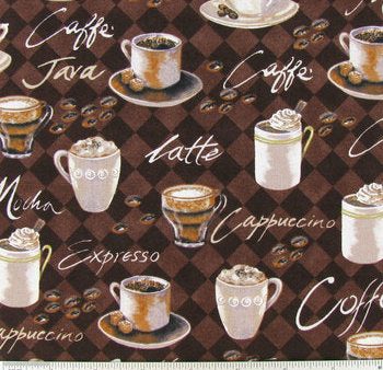 Coffee Print Brown Fabric by the yard Fashion