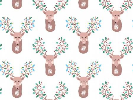 Deer Reindeer Buck Fawn Woodland on White Fabric by the yard Hot on Sale