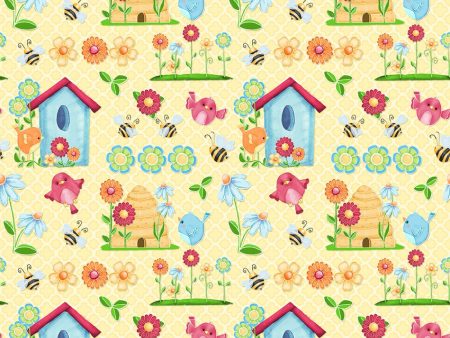 Birds and Bees Daisy Floral Fabric by the yard Hot on Sale