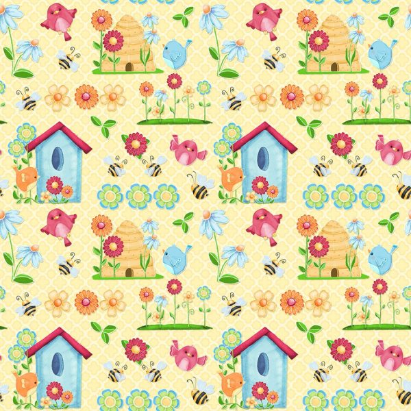 Birds and Bees Daisy Floral Fabric by the yard Hot on Sale