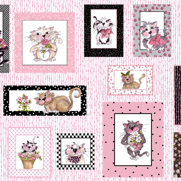 Fancy Cats Pink Kitten Animals Fabric by the yard Cheap