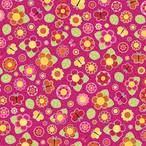 Tossed Flowers Butterflies Floral Butterfly Fabric by the yard Online now