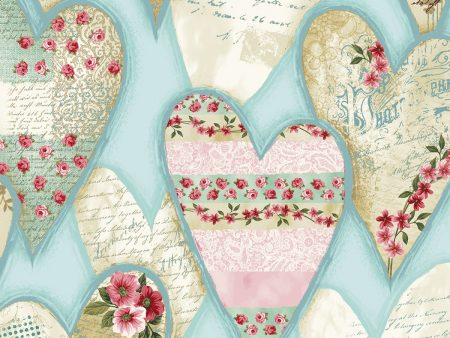 Valentine Hearts Shabby Blue Fabric by the yard For Discount