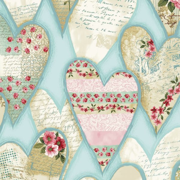 Valentine Hearts Shabby Blue Fabric by the yard For Discount