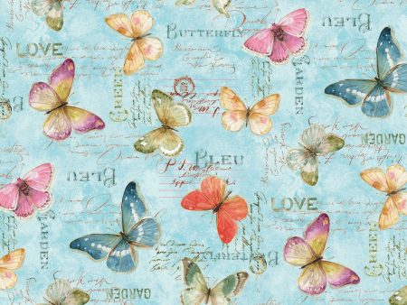 Rainbow Seeds on Blue Butterflies Floral Butterfly Fabric by the yard For Discount