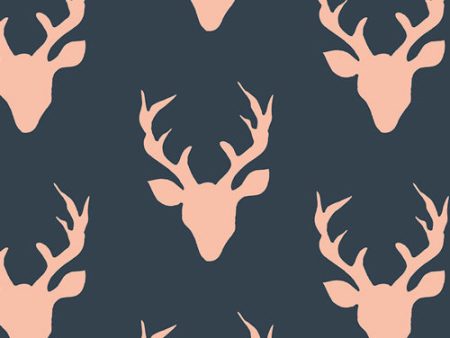 Fusion Buck Forest Peach on Navy Deer Reindeer Woodland Fabric by the yard Cheap