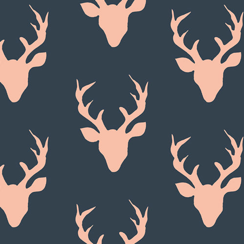 Fusion Buck Forest Peach on Navy Deer Reindeer Woodland Fabric by the yard Cheap