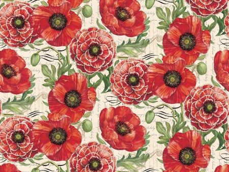 Poppy Floral Poppies Alone Cream Fabric by the yard Cheap