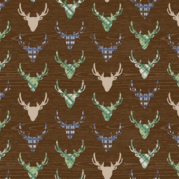 The Great Outdoors Brown Deer Reindeer Buck Woodland on White Fabric by the yard For Discount