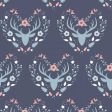 Floral Deer Reindeer Buck Woodland on Navy Fabric by the yard Online Hot Sale