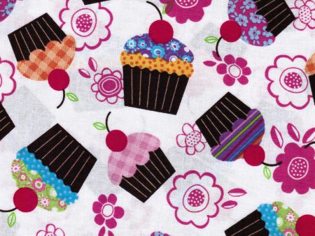 Cupcakes and Flowers Floral Daisy Cherry Fabric by the yard Online now