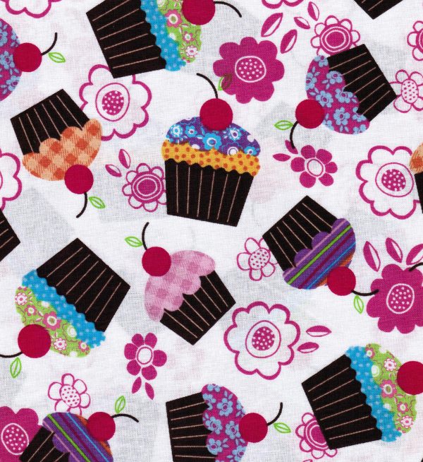 Cupcakes and Flowers Floral Daisy Cherry Fabric by the yard Online now