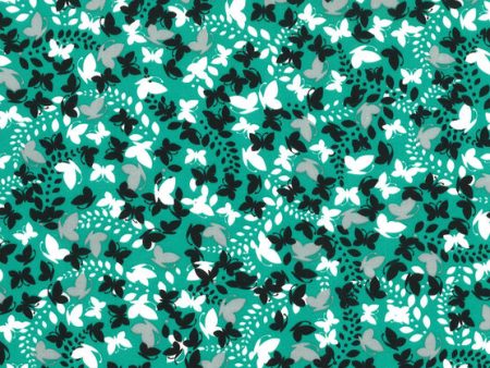 Pool Green Black Butterfly Floral Fabric by the yard For Sale