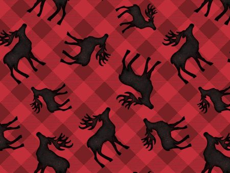 Plaid For The Holidays Red Deer Reindeer Buck Woodland Buffalo Check Fabric by the yard For Sale