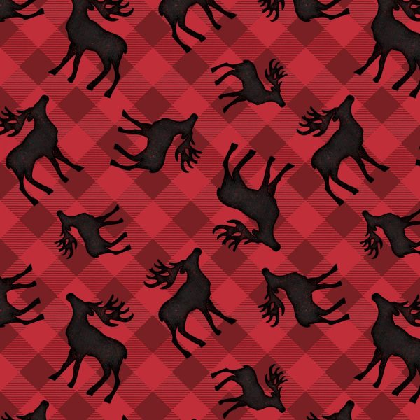 Plaid For The Holidays Red Deer Reindeer Buck Woodland Buffalo Check Fabric by the yard For Sale