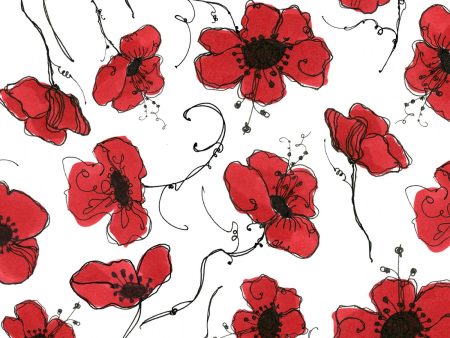 Poppy Floral Poppies on White Fabric by the yard Online